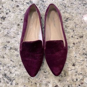 GB Gianni Bini Eggplant velvet smoking slipper flat.